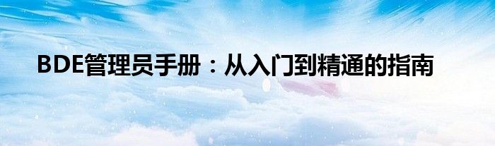 BDE管理员手册：从入门到精通的指南
