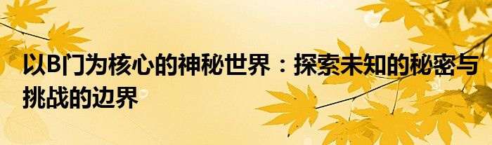 以B门为核心的神秘世界：探索未知的秘密与挑战的边界