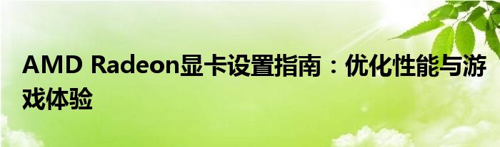 AMD Radeon显卡设置指南：优化性能与游戏体验