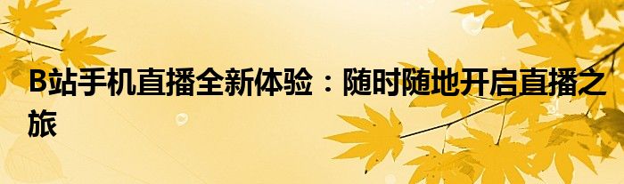 B站手机直播全新体验：随时随地开启直播之旅