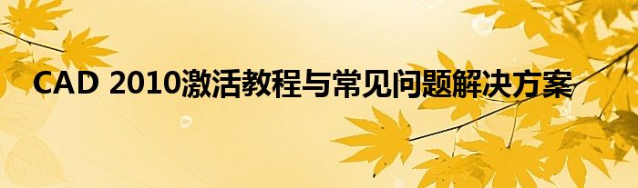 CAD 2010激活教程与常见问题解决方案