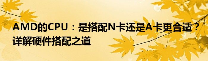 AMD的CPU：是搭配N卡还是A卡更合适？详解硬件搭配之道