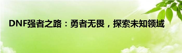 DNF强者之路：勇者无畏，探索未知领域