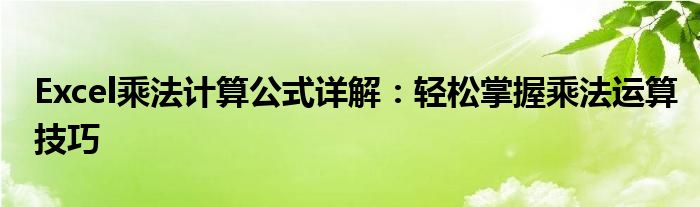 Excel乘法计算公式详解：轻松掌握乘法运算技巧
