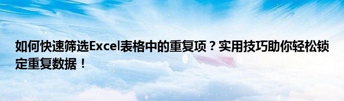 如何快速筛选Excel表格中的重复项？实用技巧助你轻松锁定重复数据！