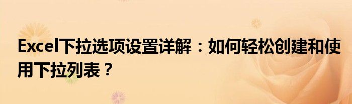 Excel下拉选项设置详解：如何轻松创建和使用下拉列表？