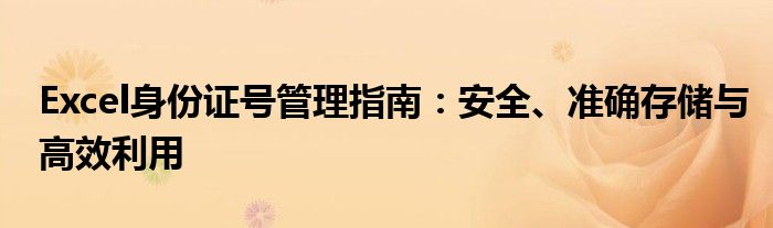Excel身份证号管理指南：安全、准确存储与高效利用