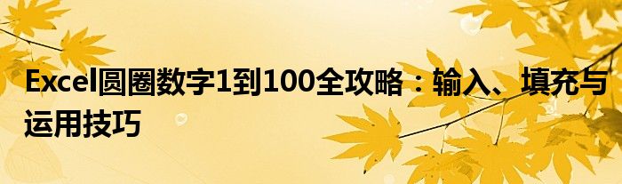 Excel圆圈数字1到100全攻略：输入、填充与运用技巧
