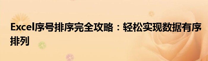 Excel序号排序完全攻略：轻松实现数据有序排列