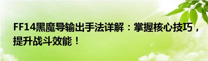 FF14黑魔导输出手法详解：掌握核心技巧，提升战斗效能！