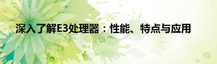 深入了解E3处理器：性能、特点与应用