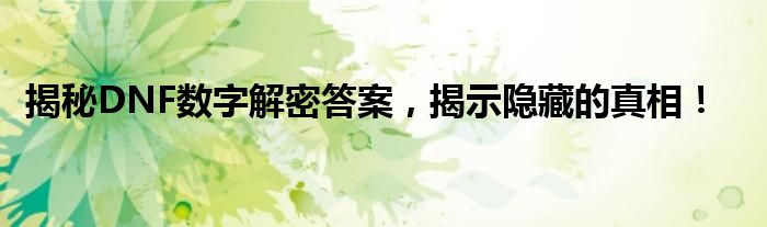 揭秘DNF数字解密答案，揭示隐藏的真相！