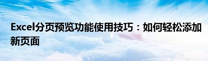 Excel分页预览功能使用技巧：如何轻松添加新页面
