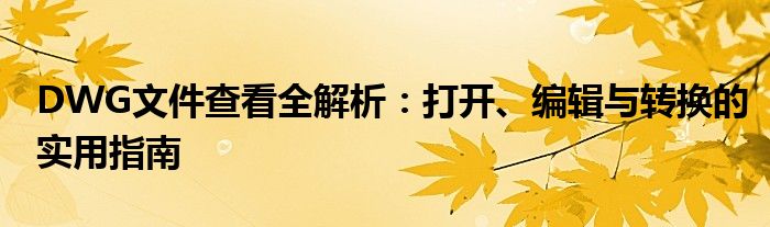 DWG文件查看全解析：打开、编辑与转换的实用指南