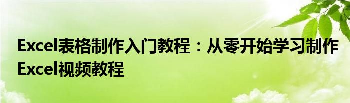 Excel表格制作入门教程：从零开始学习制作Excel视频教程