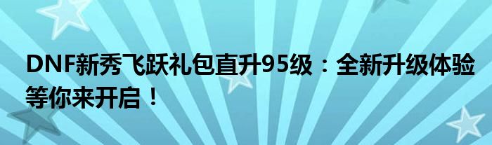 DNF新秀飞跃礼包直升95级：全新升级体验等你来开启！