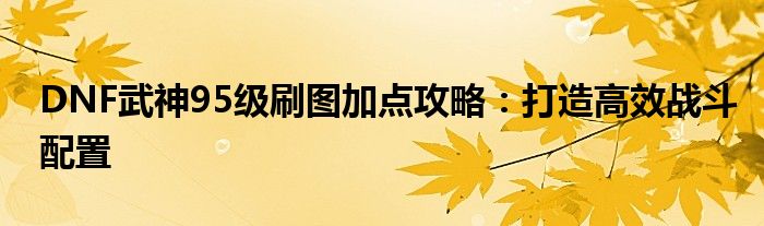 DNF武神95级刷图加点攻略：打造高效战斗配置