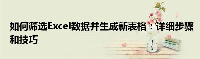 如何筛选Excel数据并生成新表格：详细步骤和技巧