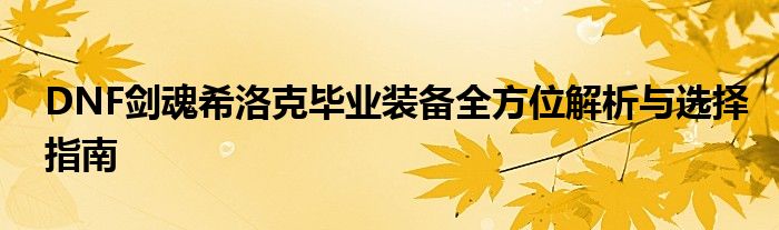 DNF剑魂希洛克毕业装备全方位解析与选择指南