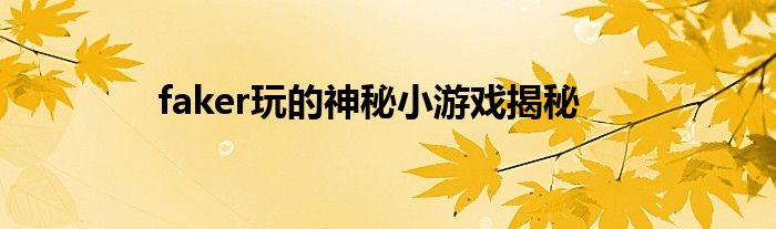 faker玩的神秘小游戏揭秘