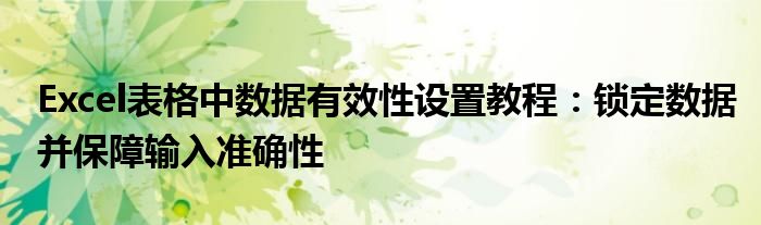 Excel表格中数据有效性设置教程：锁定数据并保障输入准确性