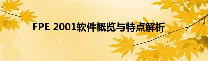FPE 2001软件概览与特点解析