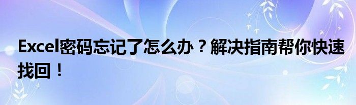 Excel密码忘记了怎么办？解决指南帮你快速找回！