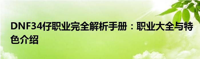 DNF34仔职业完全解析手册：职业大全与特色介绍