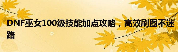 DNF巫女100级技能加点攻略，高效刷图不迷路