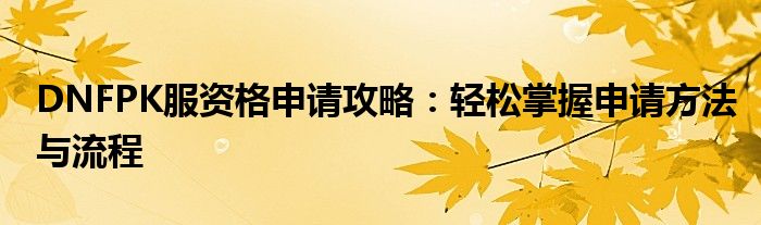 DNFPK服资格申请攻略：轻松掌握申请方法与流程