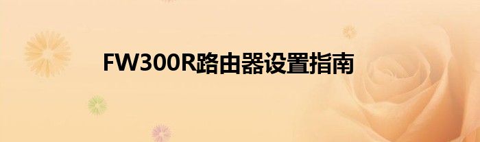 FW300R路由器设置指南