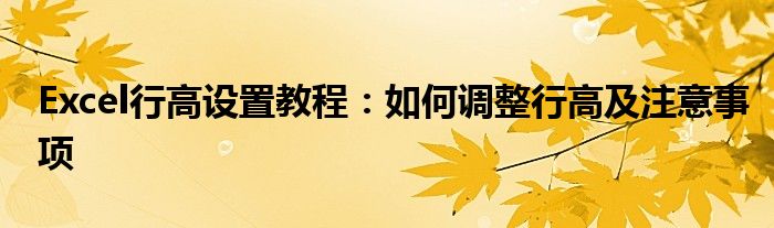 Excel行高设置教程：如何调整行高及注意事项