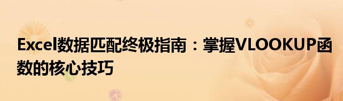 Excel数据匹配终极指南：掌握VLOOKUP函数的核心技巧
