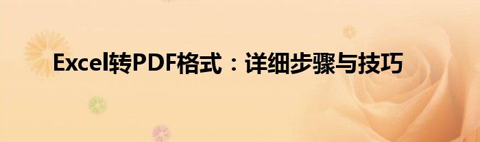 Excel转PDF格式：详细步骤与技巧