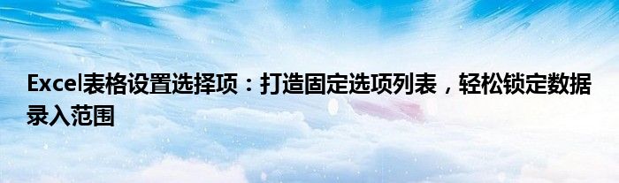 Excel表格设置选择项：打造固定选项列表，轻松锁定数据录入范围