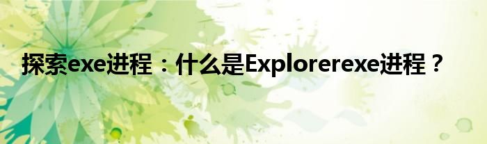 探索exe进程：什么是Explorerexe进程？