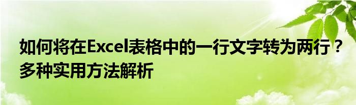 如何将在Excel表格中的一行文字转为两行？多种实用方法解析