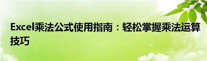 Excel乘法公式使用指南：轻松掌握乘法运算技巧