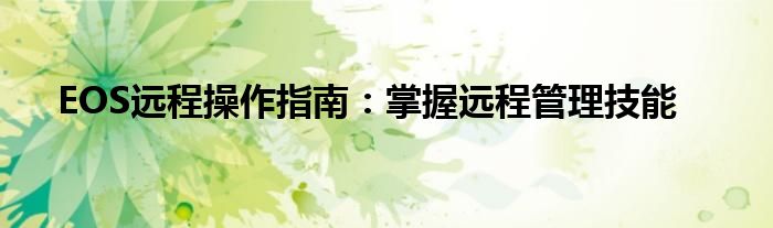 EOS远程操作指南：掌握远程管理技能