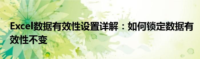 Excel数据有效性设置详解：如何锁定数据有效性不变