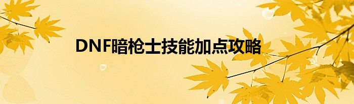 DNF暗枪士技能加点攻略
