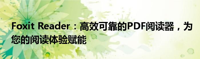 Foxit Reader：高效可靠的PDF阅读器，为您的阅读体验赋能