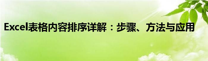 Excel表格内容排序详解：步骤、方法与应用