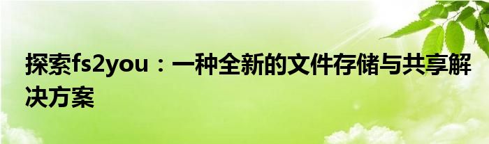 探索fs2you：一种全新的文件存储与共享解决方案
