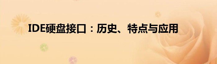IDE硬盘接口：历史、特点与应用