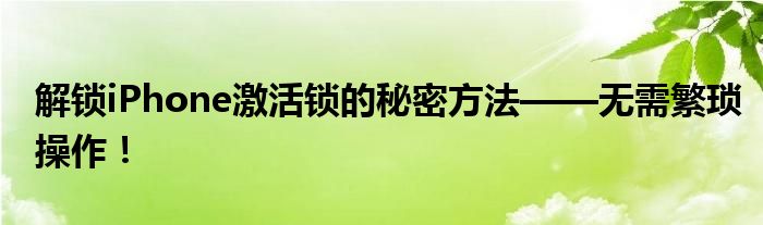 解锁iPhone激活锁的秘密方法——无需繁琐操作！