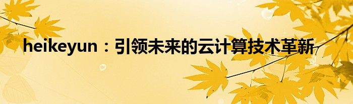 heikeyun：引领未来的云计算技术革新