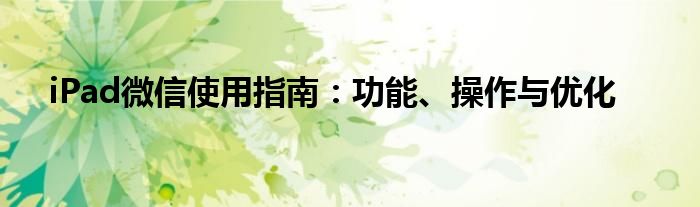 iPad微信使用指南：功能、操作与优化