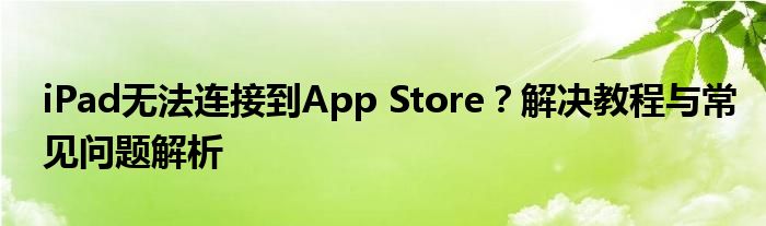 iPad无法连接到App Store？解决教程与常见问题解析