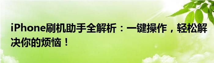 iPhone刷机助手全解析：一键操作，轻松解决你的烦恼！
